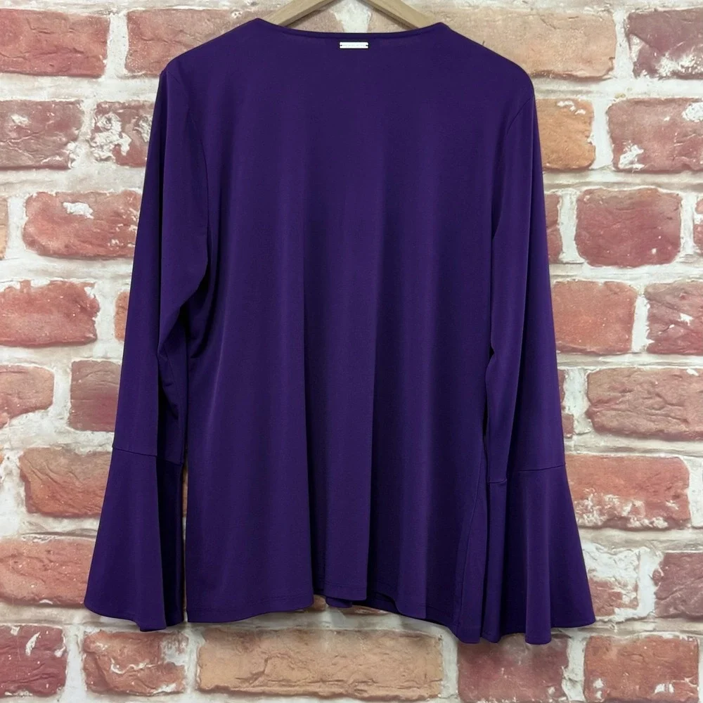 Michael Kors Top Women's XL Purple Lace Up Bell Sleeve Casual Stretchy Shirt - Picture 4 of 8